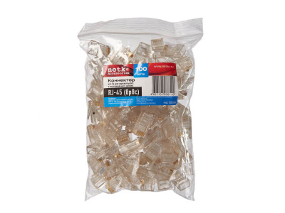 Коннектор RJ45 (8p8c) cat.5е, для одножильного и многожильного кабеля (нож с 2-мя зубцами), 100шт, NETKO Optima