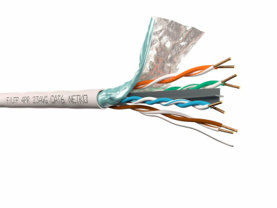 картинка кабель f/utp 4 (ftp4 ) cat.6, 4 пары 23 awg bc, 305м, одножильный, экранированный с крестовиной, 305м, серый, fluke test, netko expert скс